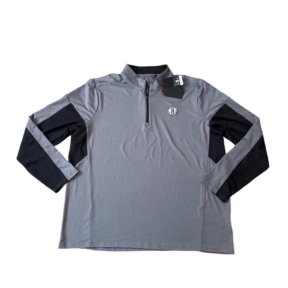 Antigua Brooklyn Nets Pullover Men Grey Black Quarter Zip NWT SIZE 2XL
